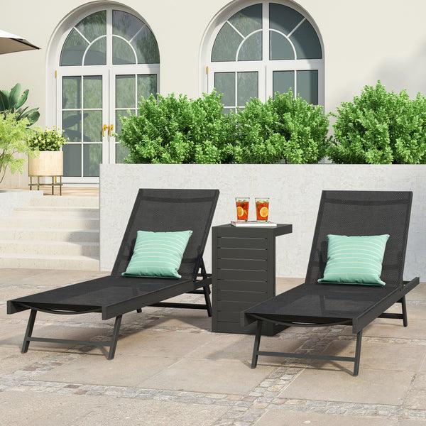 Gdf Studio Simon Outdoor Aluminum Chaise Lounge Set With C-Shaped End Table