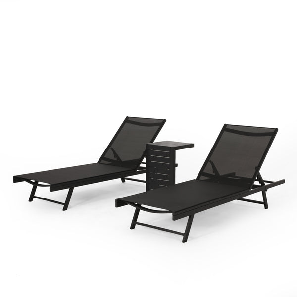 gdf studio Simon Outdoor Aluminum Chaise Lounge Set with C-Shaped End Table