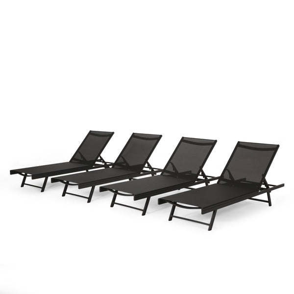 Gdf Studio Simon Outdoor Aluminum Chaise Lounge With Mesh Seating (Set Of 4)