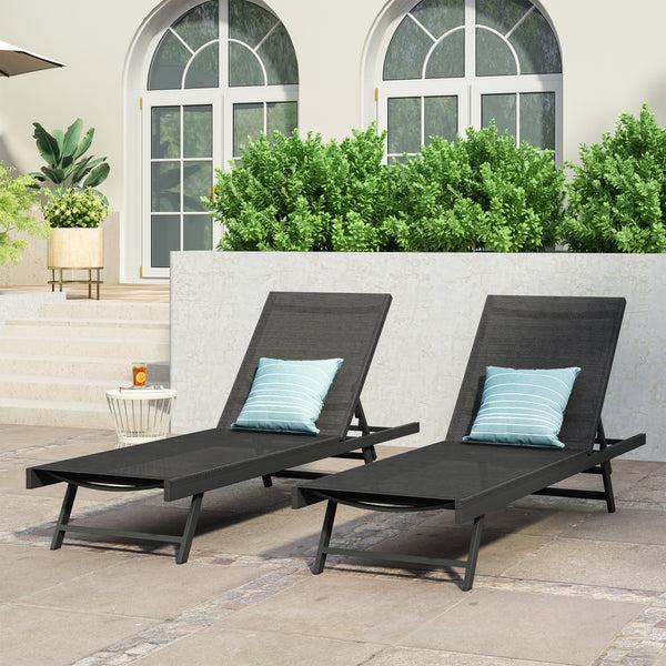 Gdf Studio Simon Outdoor Aluminum Chaise Lounge With Mesh Seating (Set Of 2)