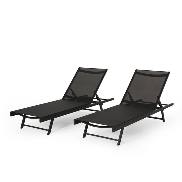 gdf studio Simon Outdoor Aluminum Chaise Lounge with Mesh Seating (Set of 2)