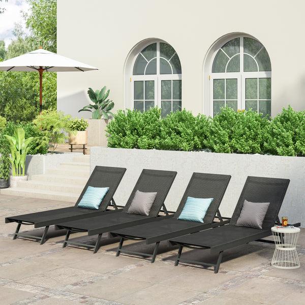 gdf studio Simon Outdoor Aluminum Chaise Lounge with Mesh Seating (Set of 4)