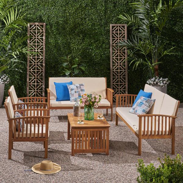 Gdf Studio Simona Outdoor 5 Piece Acacia Wood Conversational Set