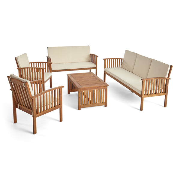 gdf studio Simona Outdoor 5 Piece Acacia Wood Conversational Set