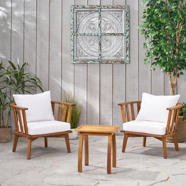Gdf Studio Simona Outdoor Acacia Wood 2 Seater Club Chairs And Side Table Set