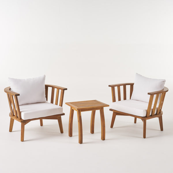 gdf studio Simona Outdoor Acacia Wood 2 Seater Club Chairs and Side Table Set