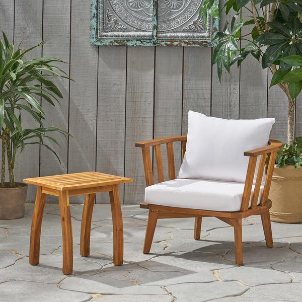 Gdf Studio Simona Outdoor Acacia Wood Club Chair And Side Table Set