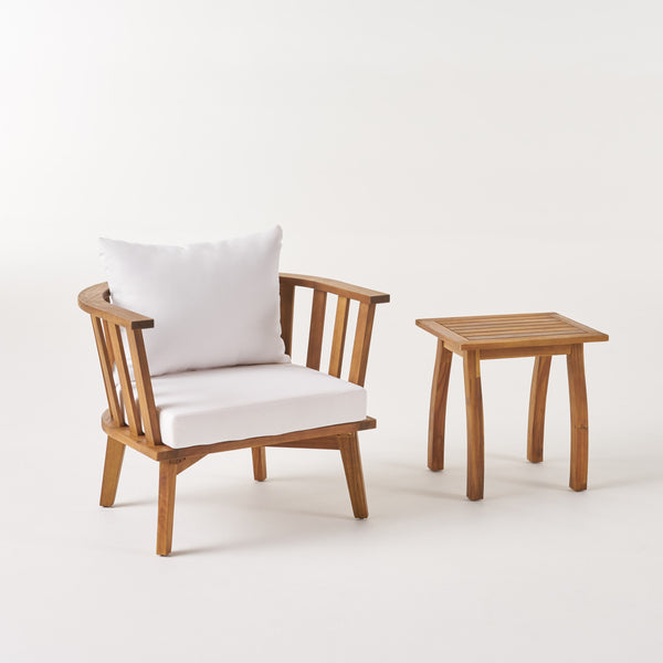gdf studio Simona Outdoor Acacia Wood Club Chair and Side Table Set