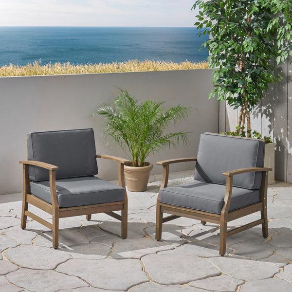 Gdf Studio Simona Outdoor Acacia Wood Club Chairs With Cushions