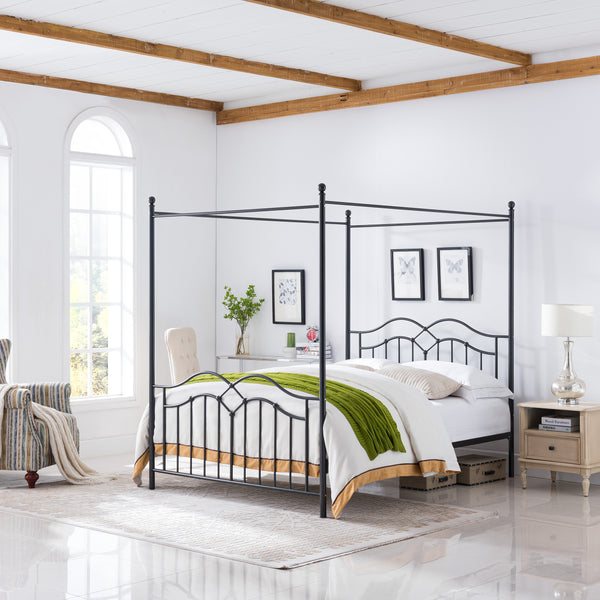 Gdf Studio Simona Traditional Iron Canopy Queen Bed Frame