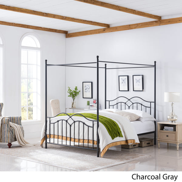 Gdf Studio Simona Traditional Iron Canopy Queen Bed Frame