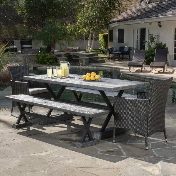 Gdf Studio Snyder Outdoor 5 Piece Lightweight Concrete Dining Set With Benches