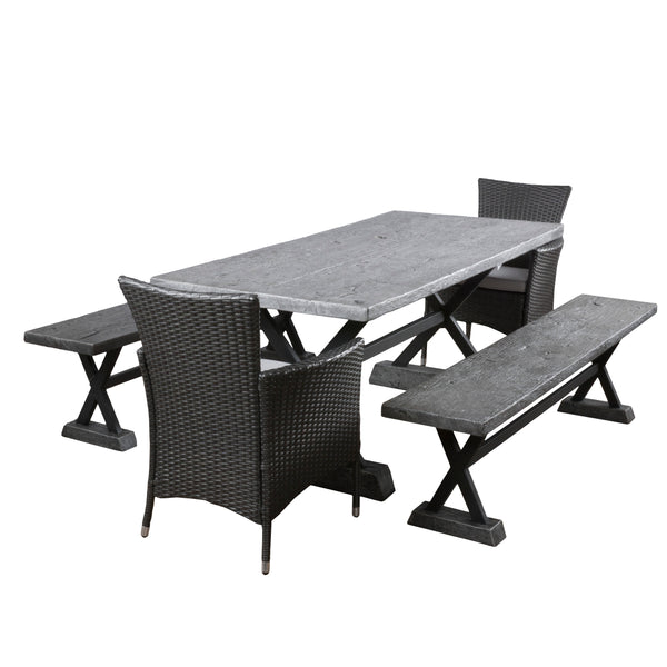 gdf studio Snyder Outdoor 5 Piece Lightweight Concrete Dining Set with Benches