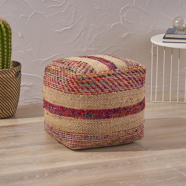 Gdf Studio Sofija Boho Hemp Silk And Cotton Ottoman Pouf