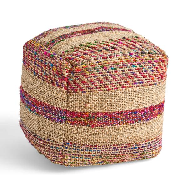 gdf studio Sofija Boho Hemp Silk and Cotton Ottoman Pouf