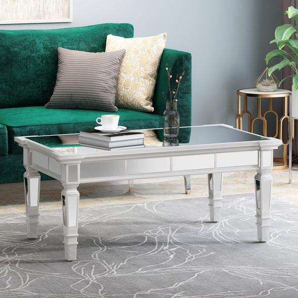 Gdf Studio Sola Mirror Finished Faux Wood Coffee Table