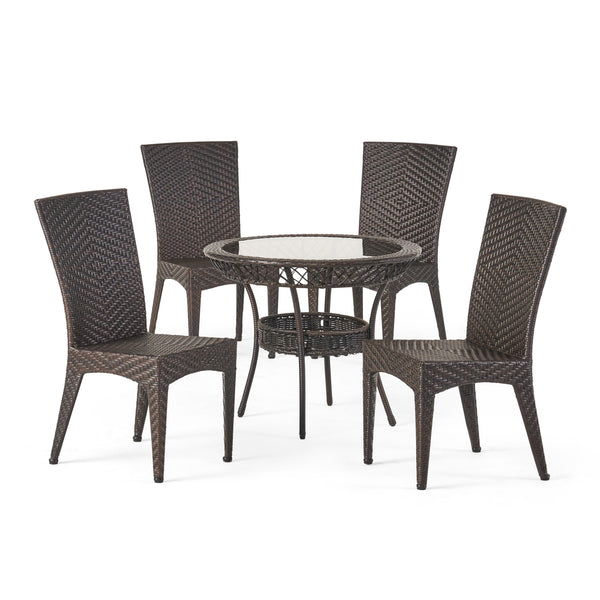 gdf studio Solana Outdoor Multibrown Wicker 5pc Dining Set