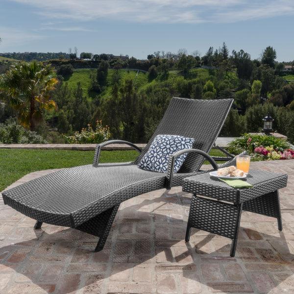 Gdf Studio Solaris Outdoor Gray Wicker Armed Chaise Lounge With Wicker Accent Table
