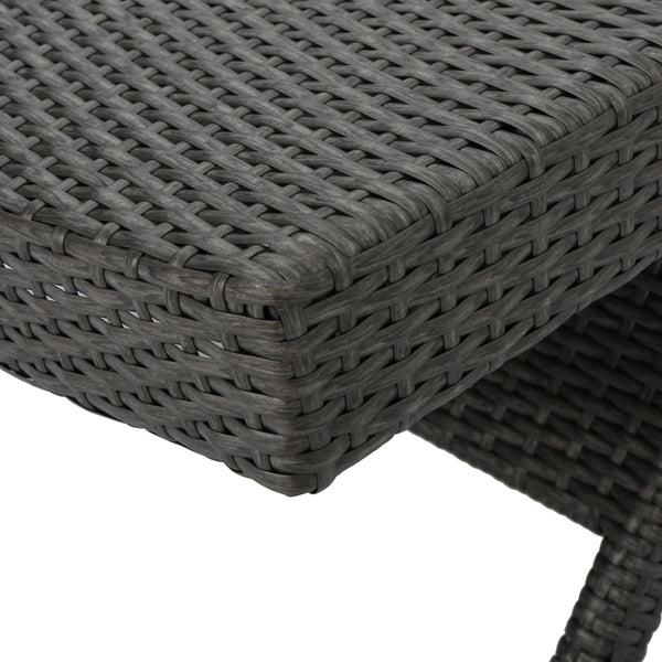 Gdf Studio Solaris Outdoor Gray Wicker Armed Chaise Lounge With Wicker Accent Table
