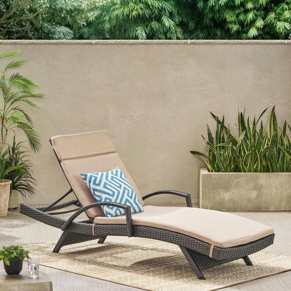 Gdf Studio Solaris Outdoor Grey Wicker Armed Chaise Lounge W/ Water Resistant Cushion