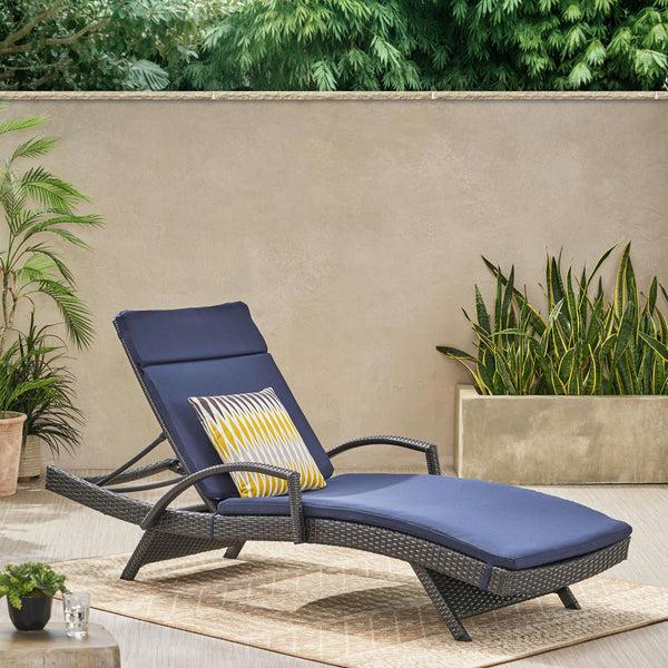 Gdf Studio Solaris Outdoor Grey Wicker Armed Chaise Lounge W/ Water Resistant Cushion