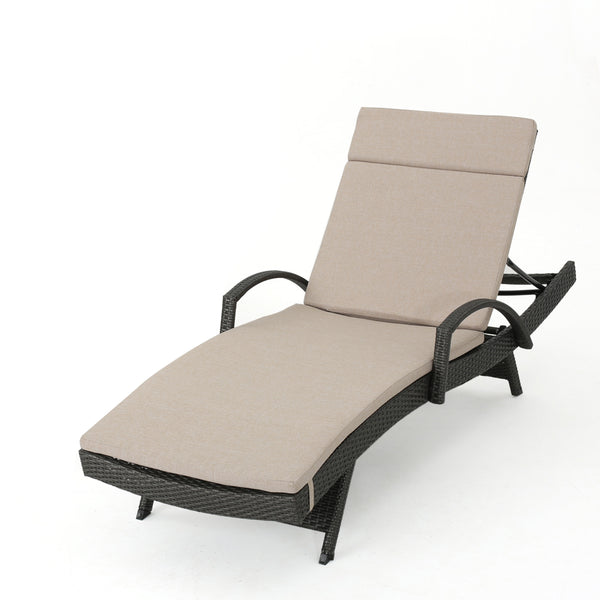 gdf studio Solaris Outdoor Grey Wicker Armed Chaise Lounge w/ Water Resistant Cushion