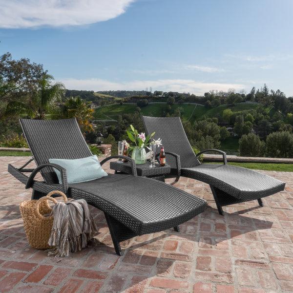 Gdf Studio Soleil Outdoor Wicker Arm Chaise Lounges (Set Of 2) W/ Side Table