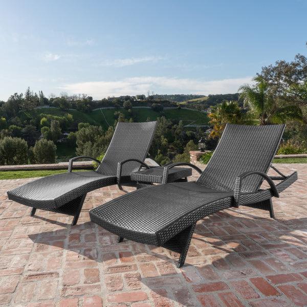 Gdf Studio Soleil Outdoor Wicker Arm Chaise Lounges (Set Of 2) W/ Side Table