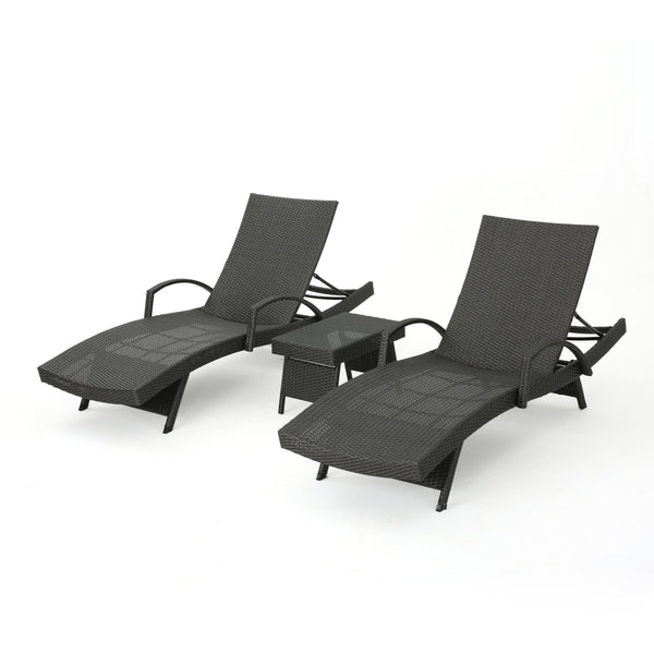 gdf studio Soleil Outdoor Wicker Arm Chaise Lounges (Set of 2) w/ Side Table