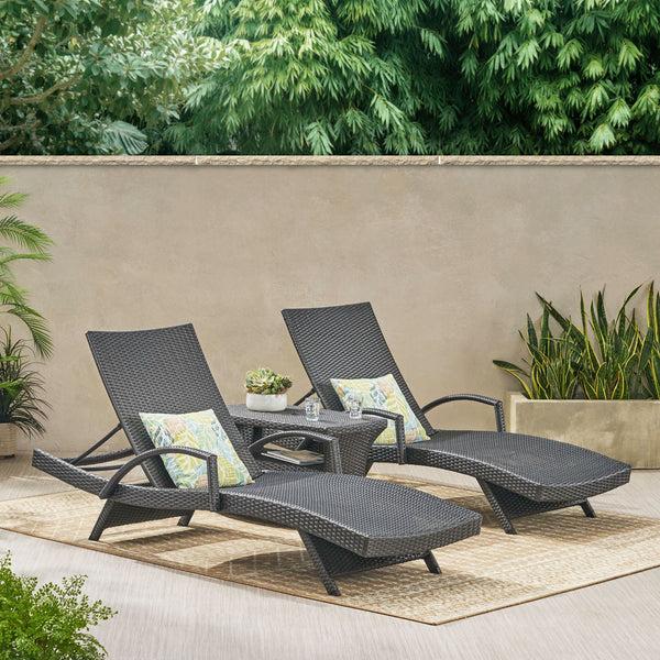 Gdf Studio Soleil Outdoor Wicker Chaise Lounges (Set Of 2) W/ Coffee Table