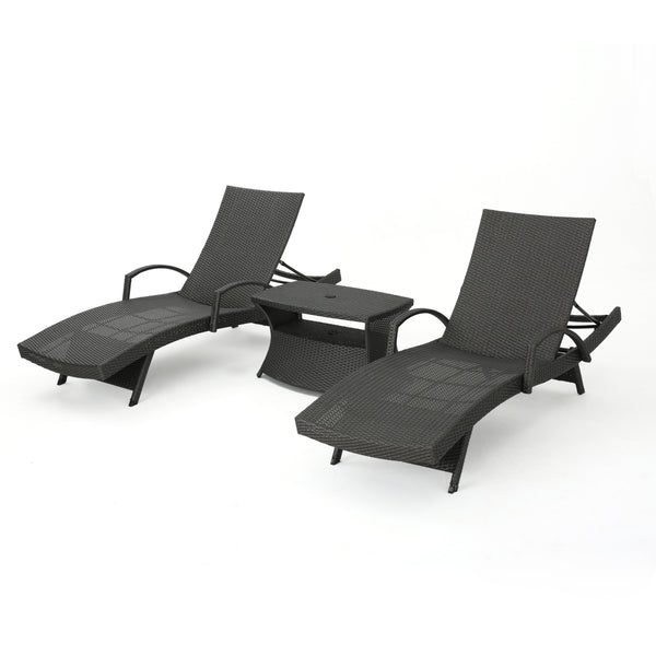 gdf studio Soleil Outdoor Wicker Chaise Lounges (Set of 2) w/ Coffee Table