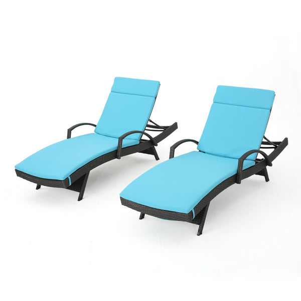 Gdf Studio Soleil Outdoor Wicker Chaise Lounges W/ Water Resistant Cushions (Set Of 2)
