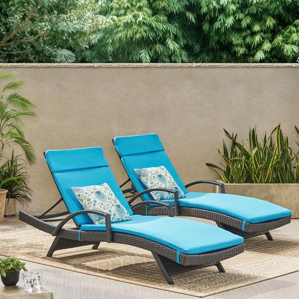 Gdf Studio Soleil Outdoor Wicker Chaise Lounges W/ Water Resistant Cushions (Set Of 2)