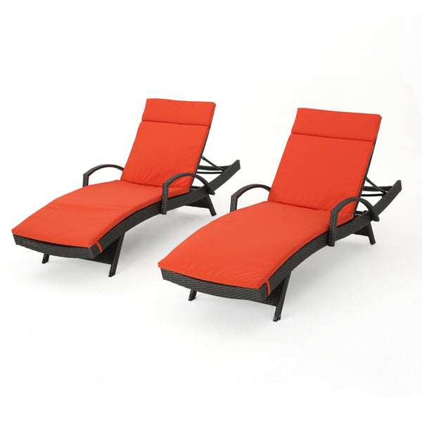gdf studio Soleil Outdoor Wicker Chaise Lounges w/ Water Resistant Cushions (Set of 2)