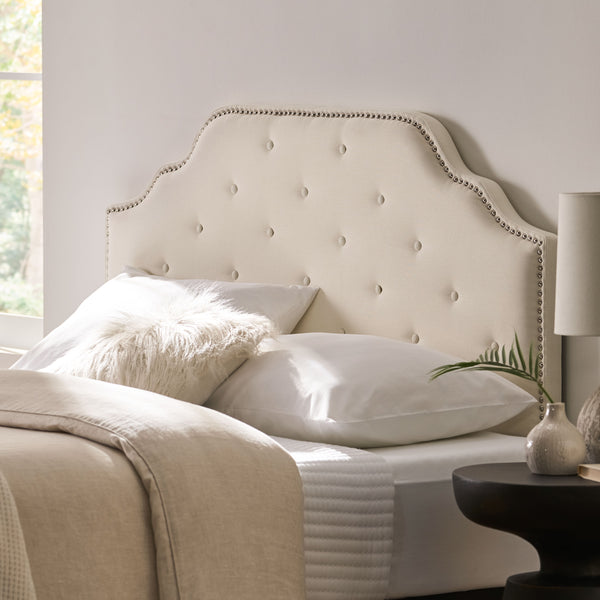 Gdf Studio Soleil Studded Edge Ivory Fabric Queen/Full Headboard