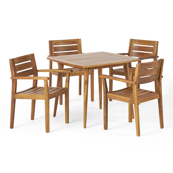 Gdf Studio Solomon Outdoor 5 Piece Acacia Wood Dining Set Teak