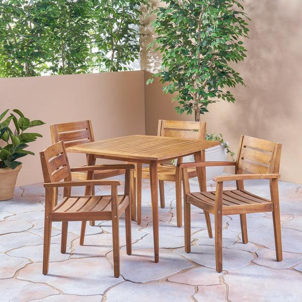 Gdf Studio Solomon Outdoor 5 Piece Acacia Wood Dining Set Teak