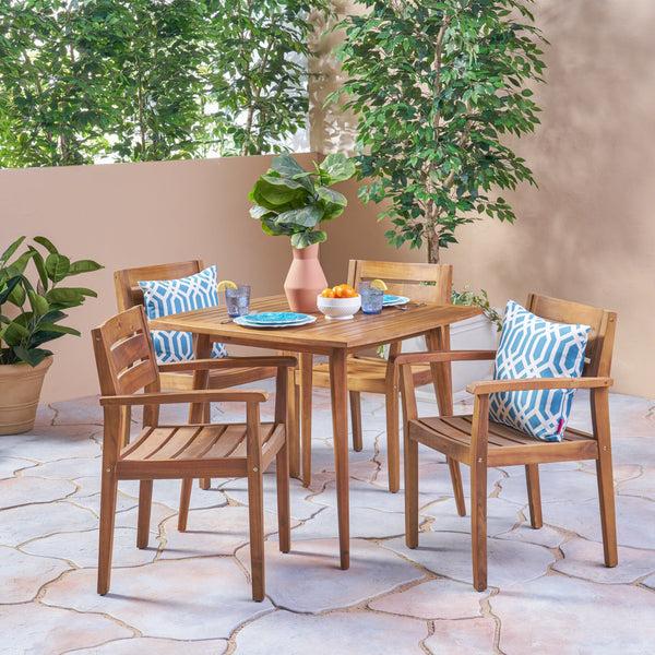 gdf studio Solomon Outdoor 5 Piece Acacia Wood Dining Set Teak
