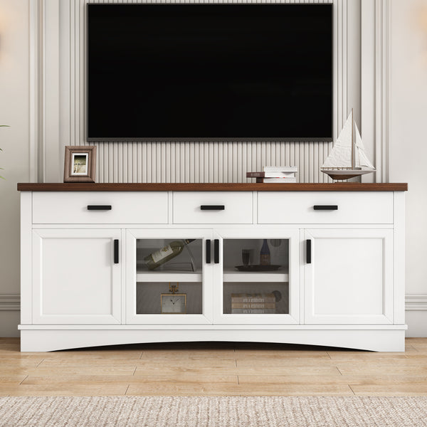 gdf studio Solther Modern TV Console 67" Width TV Stand Glass Doors & Storage Drawers