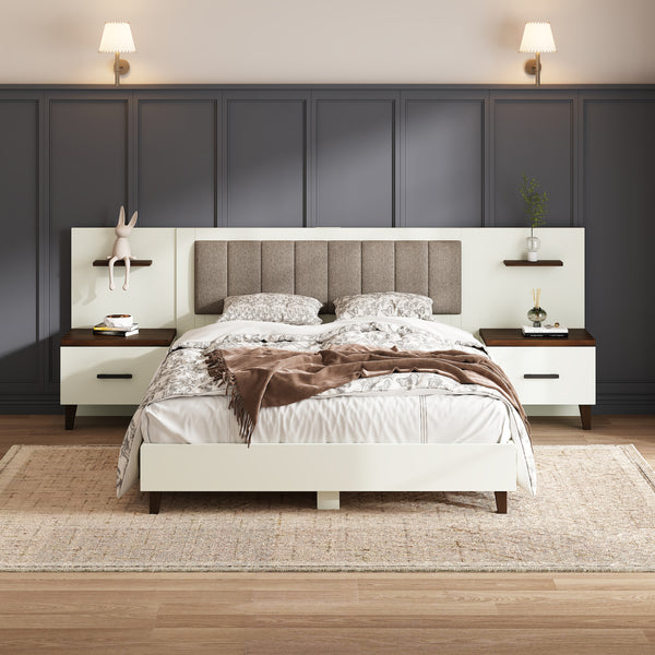 gdf studio Somorenal Queen Size Bed Frame with 2 Nightstands