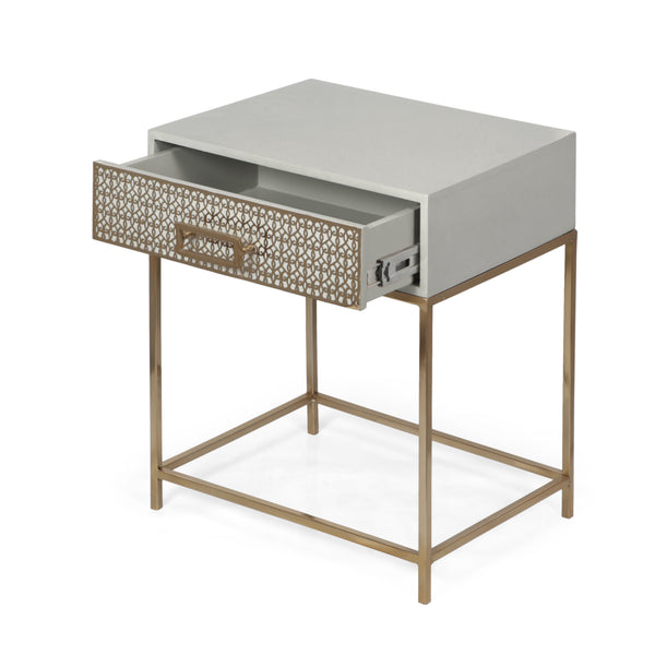 Gdf Studio Sonnette Modern Glam Handcrafted Scroll Mesh Nightstand Light Gray And Gold