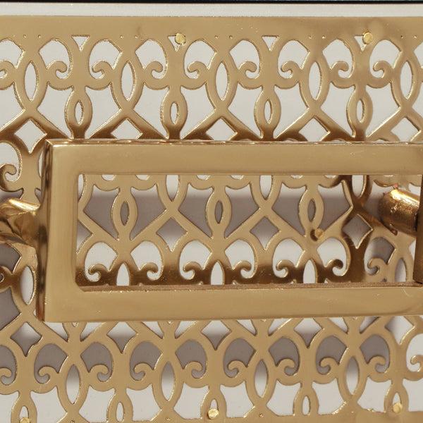 Gdf Studio Sonnette Modern Glam Handcrafted Scroll Mesh Nightstand Light Gray And Gold