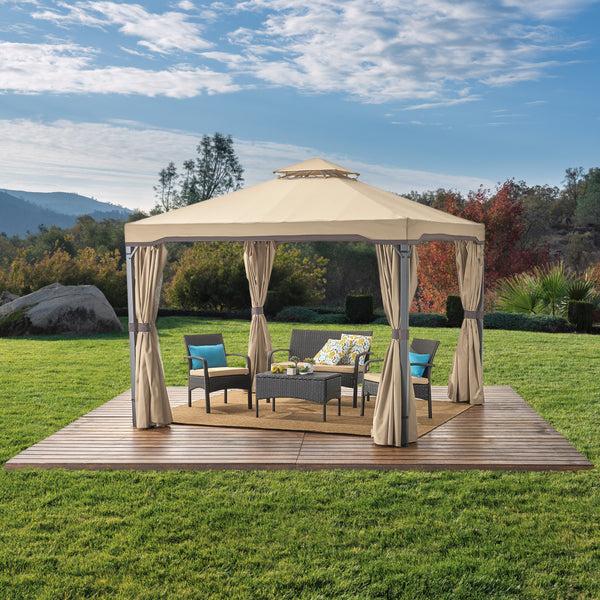 gdf studio Sonoma Outdoor Curtains With Mosquito Netting 10 x 10 Foot Gazebo