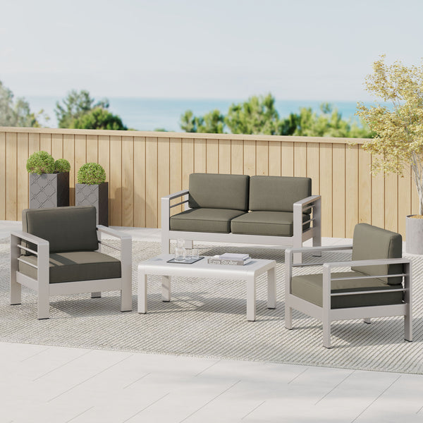 Gdf Studio Sonora Outdoor Aluminum 4-piece Loveseat Set With Cushions