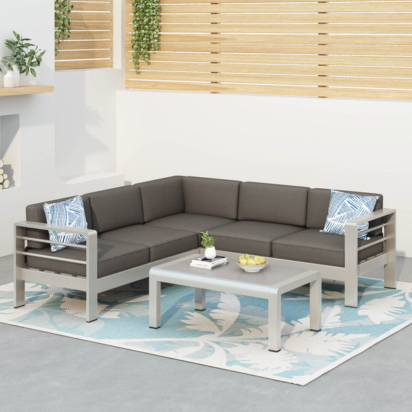Gdf Studio Sonora Outdoor Aluminum 4-piece Sofa Set With Cushions