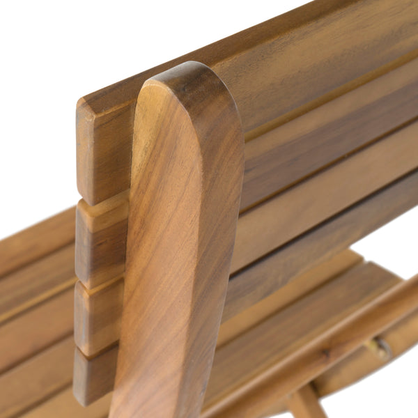 Gdf Studio Sophia Outdoor 2 Seater Half-Round Acacia Wood Bistro Table Set With Folding Chairs