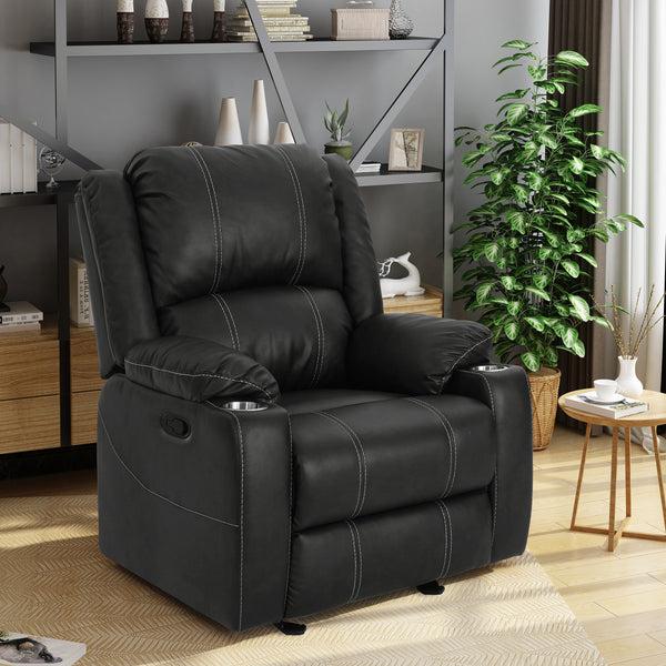 Gdf Studio Sophia Traditional Leather Recliner With Steel Cup Holders