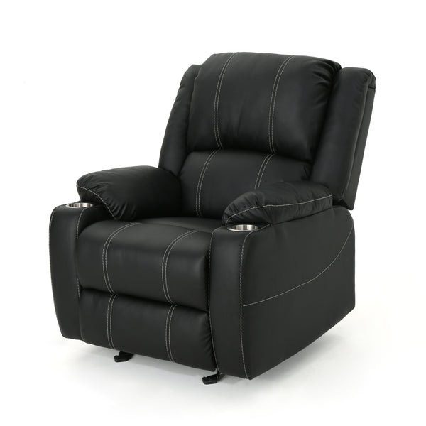 gdf studio Sophia Traditional Leather Recliner with Steel Cup Holders