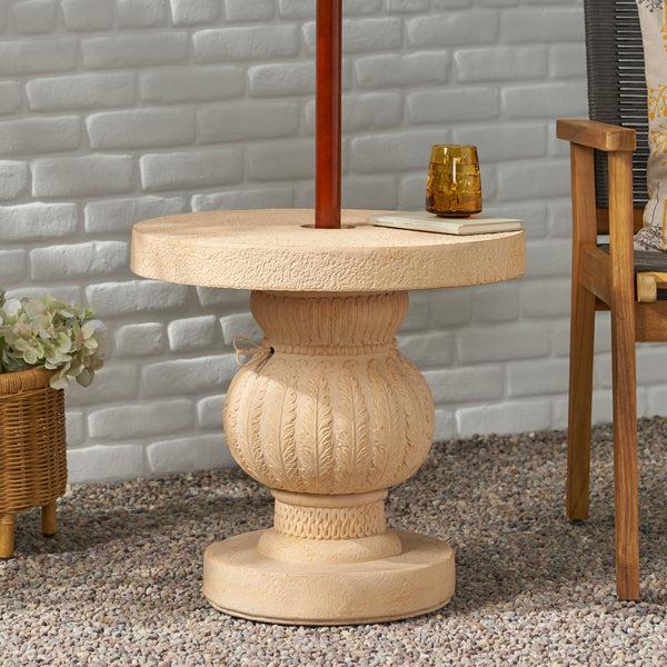 Gdf Studio Speakes Outdoor Cast Stone Umbrella Holder Side Table
