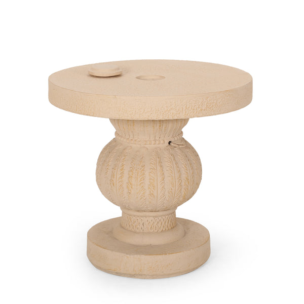 Gdf Studio Speakes Outdoor Cast Stone Umbrella Holder Side Table